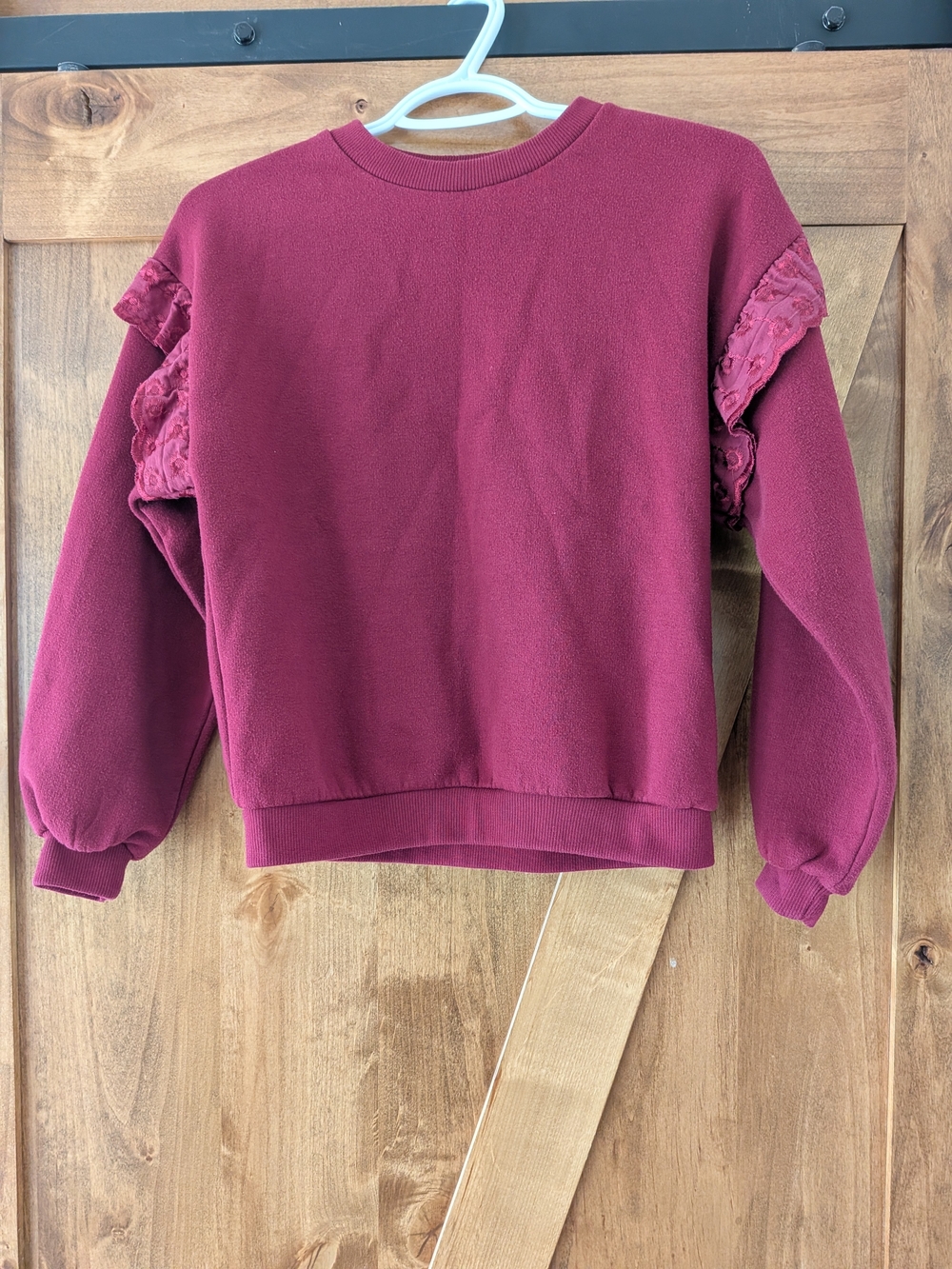 Burgundy Ruffle Shoulder Sweatshirt - Girls